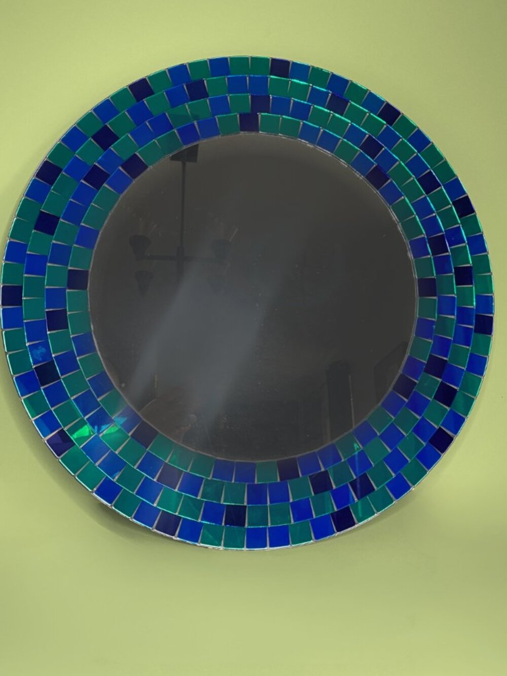 Vintage Y2K IKEA Tranby Mosaic Glass Mirror - Blue & Teal Round Wall Decor